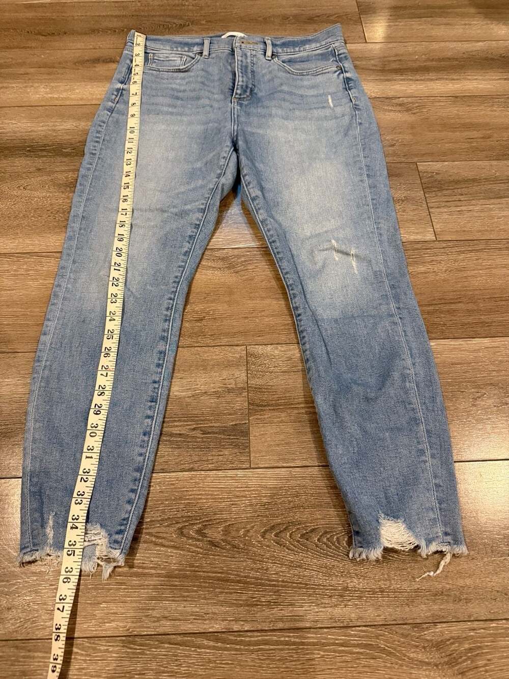 LOFT High Waist Skinny Jeans Size 30 10 Blue Distressed Raw Hem Denim